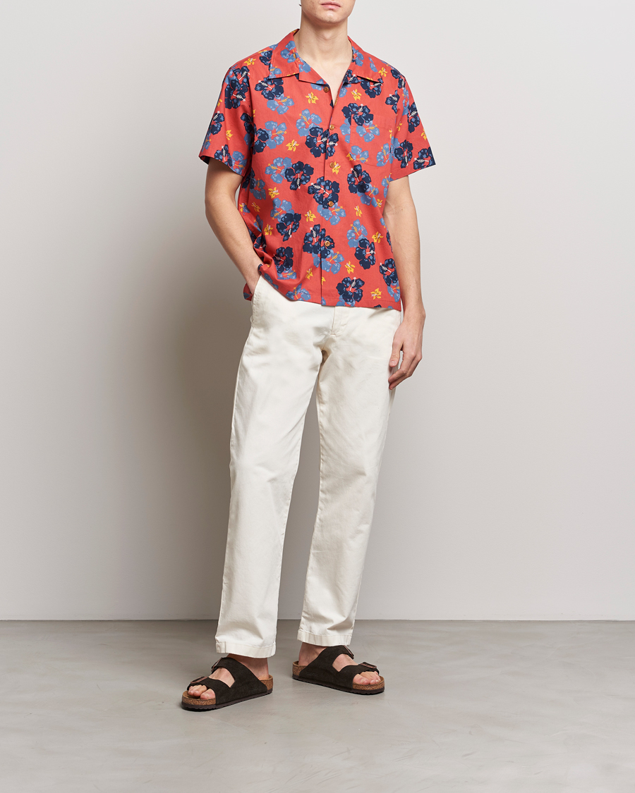 Heren | Overhemden | Nudie Jeans | Arthur Printed Flower Short Sleeve Shirt Red