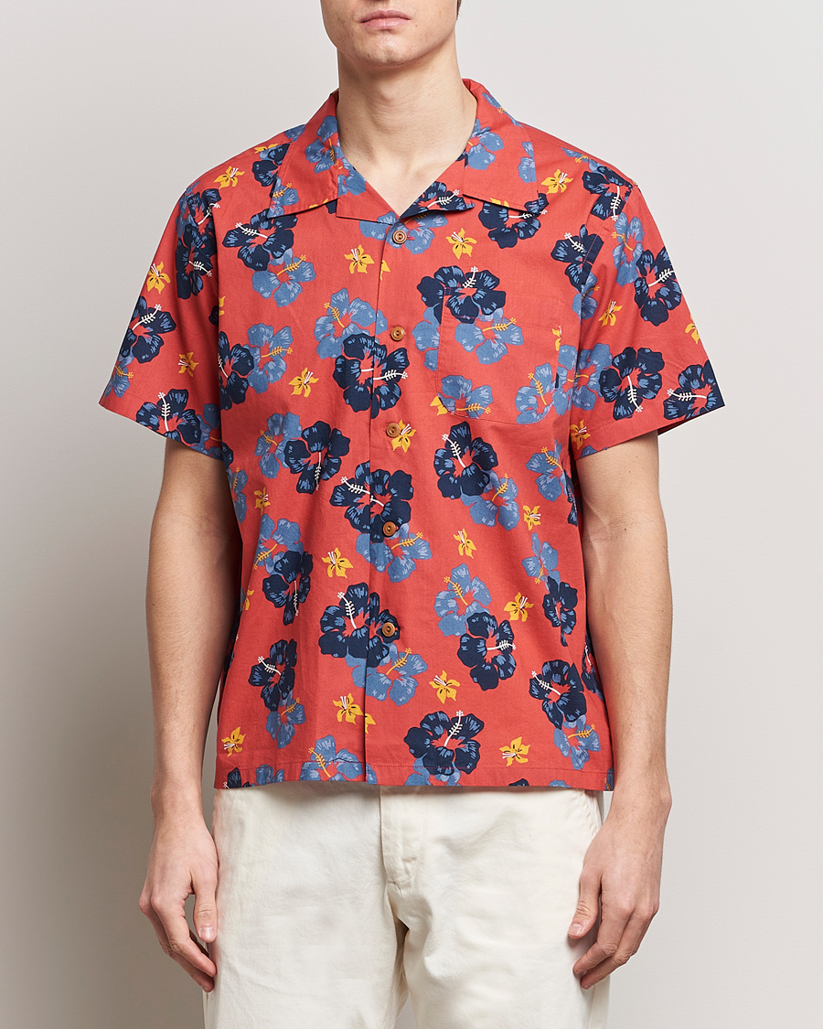 Heren | Nudie Jeans | Nudie Jeans | Arthur Printed Flower Short Sleeve Shirt Red