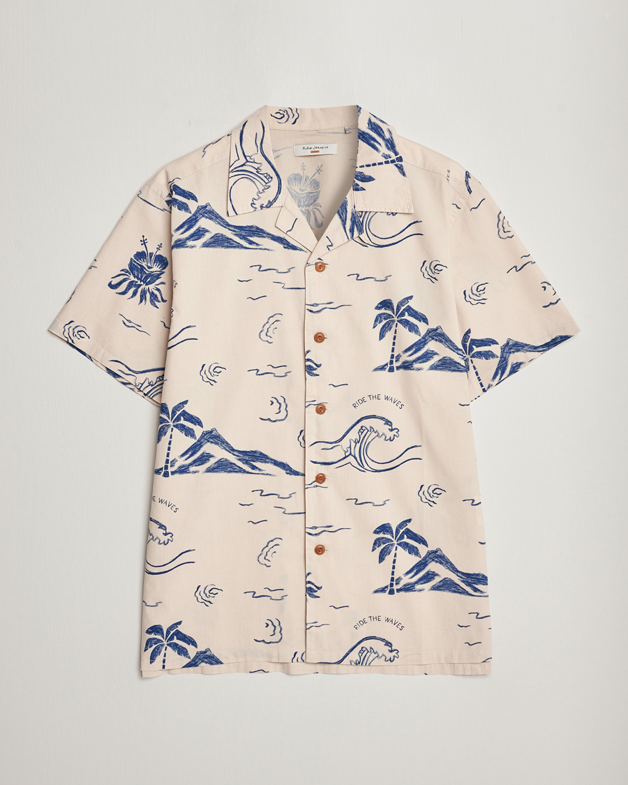 Heren | Overhemden | Nudie Jeans | Arvid Printed Waves Hawaii Short Sleeve Shirt Ecru