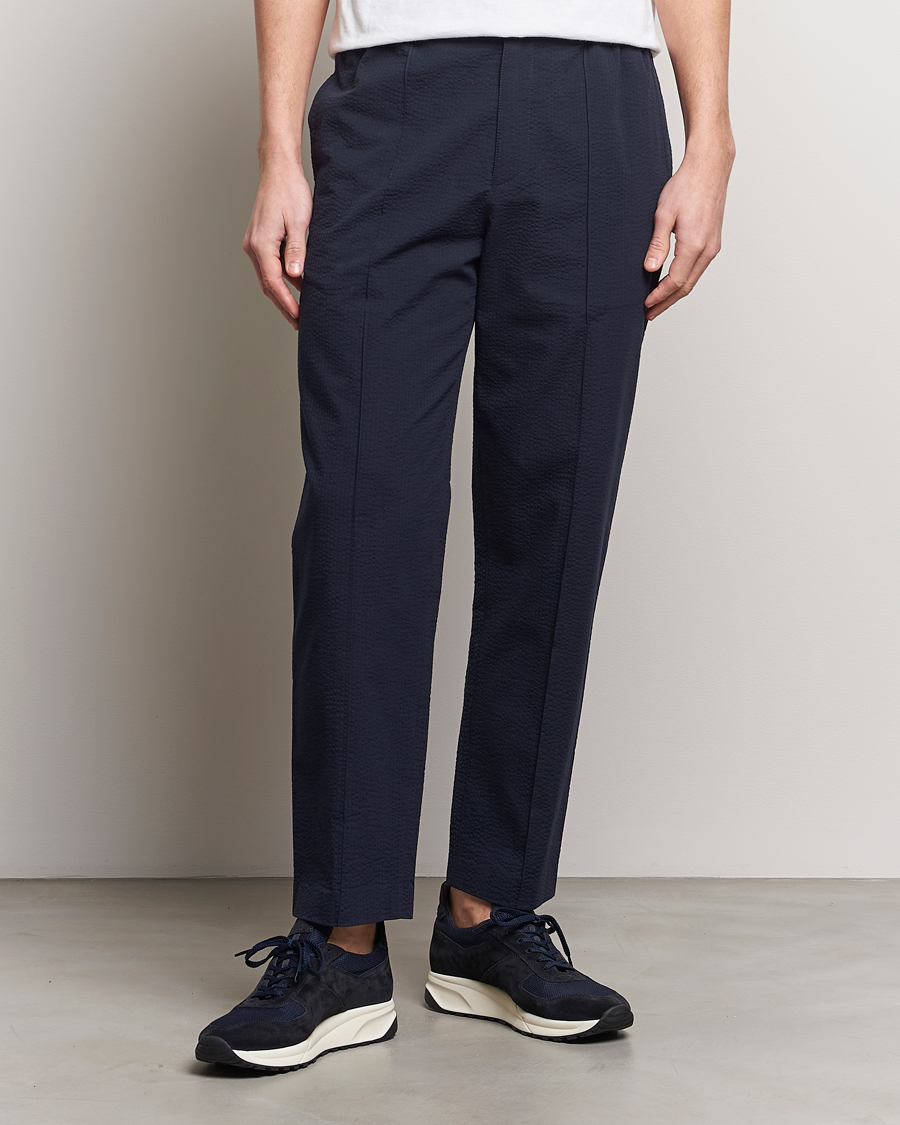 Heren |  | A.P.C. | Joaquin Seersucker Drawstring Trousers Dark Navy