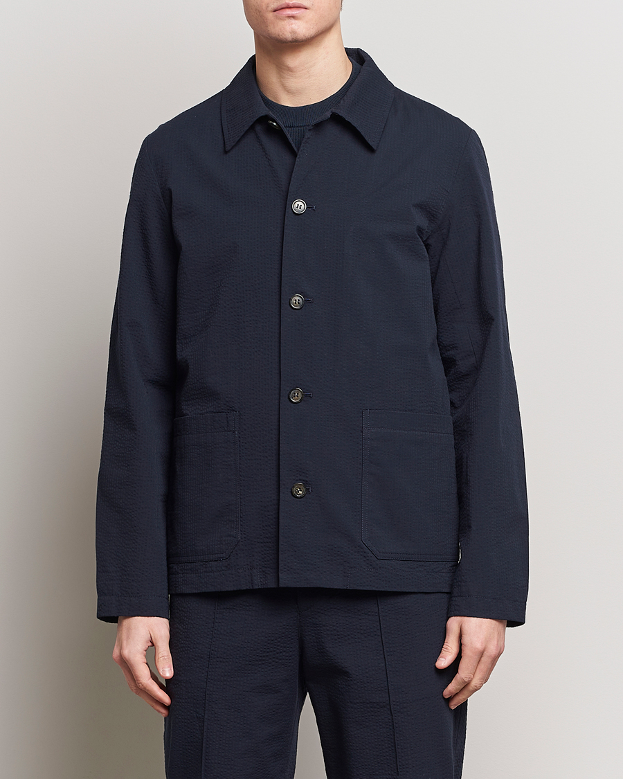 Heren | Contemporary Creators | A.P.C. | Brest Seersucker Overshirt Dark Navy