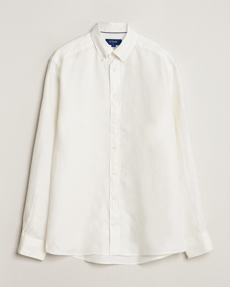 Heren | Overhemden | Eton | Slim Fit Linen Button Down Shirt White