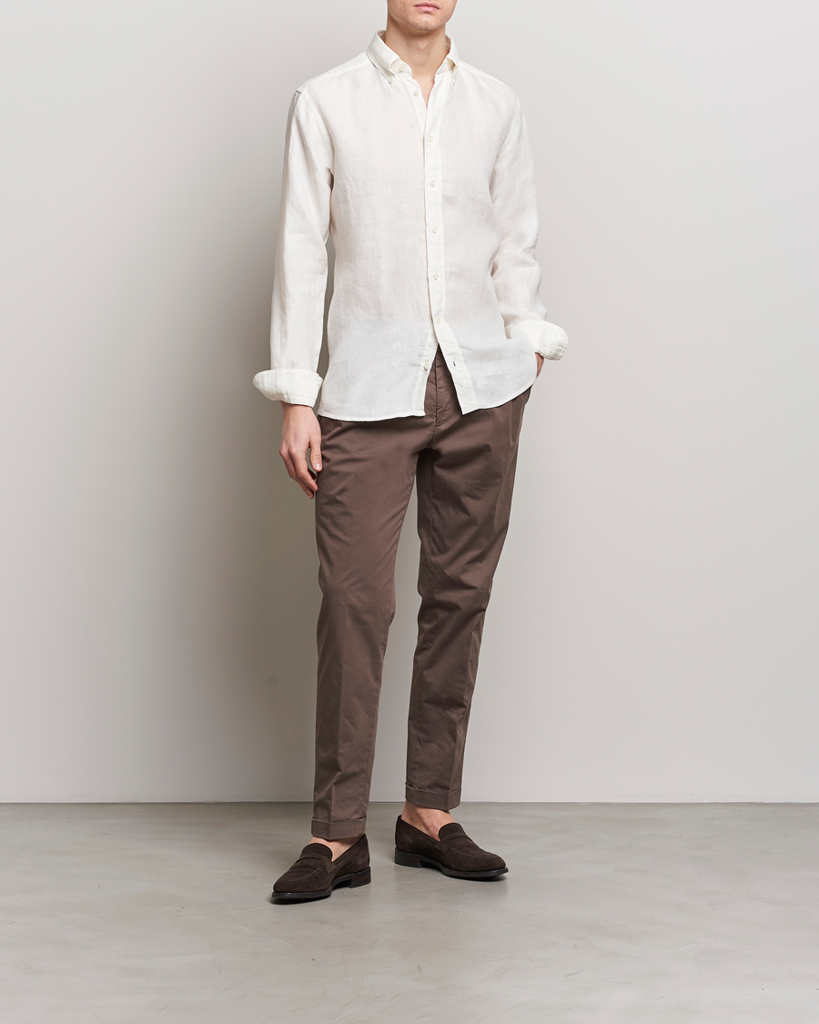 Heren | Overhemden | Eton | Slim Fit Linen Button Down Shirt White