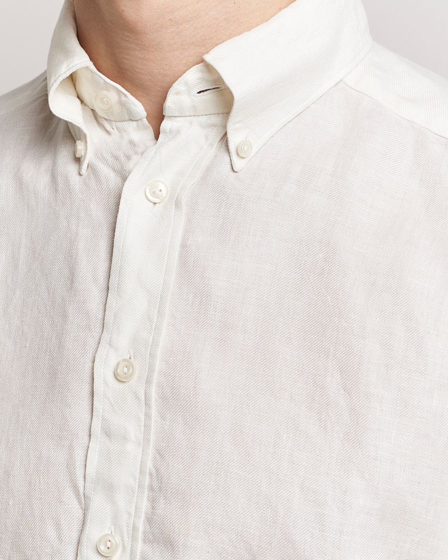 Heren | Overhemden | Eton | Slim Fit Linen Button Down Shirt White