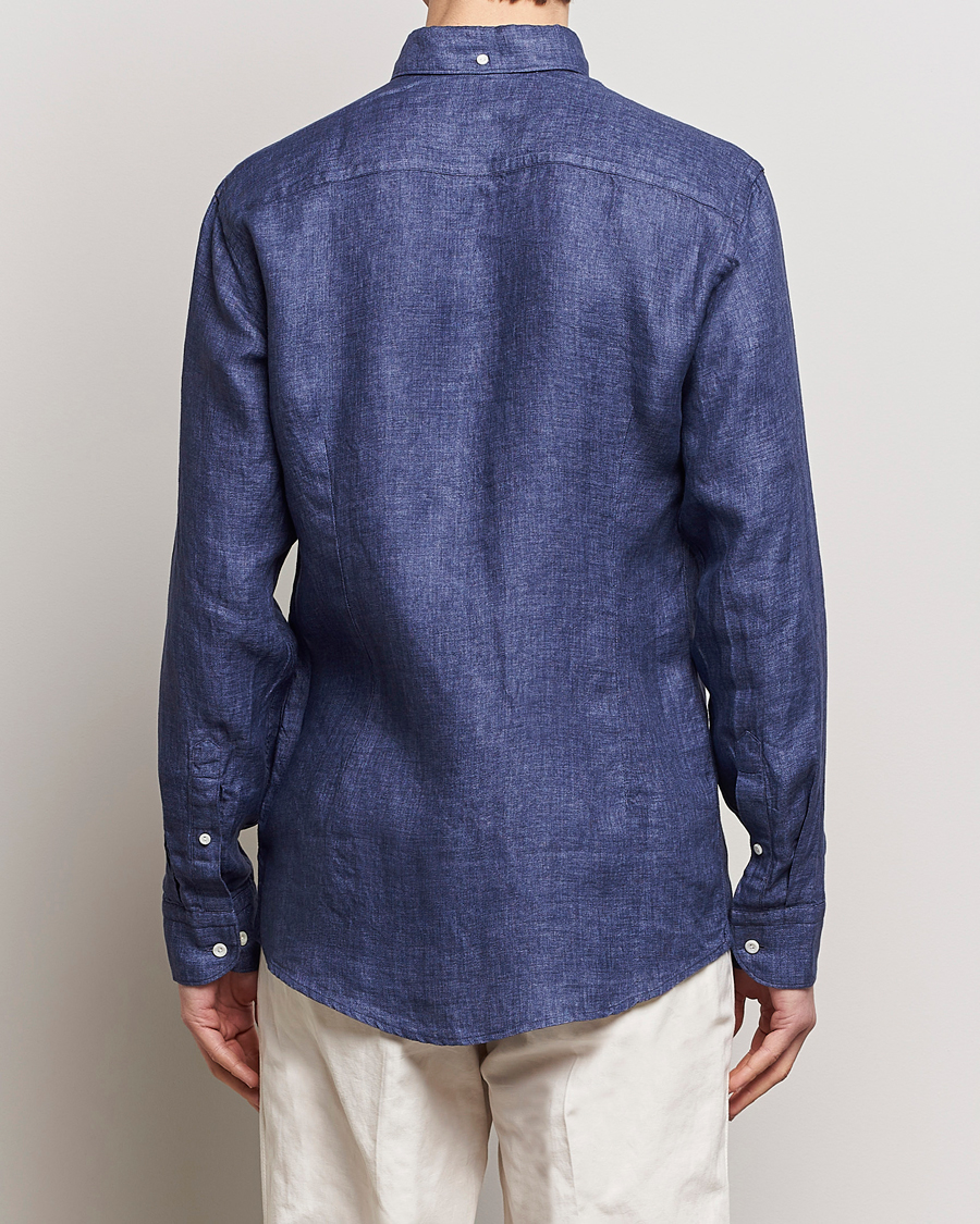 Heren | Overhemden | Eton | Slim Fit Linen Button Down Shirt Navy Blue