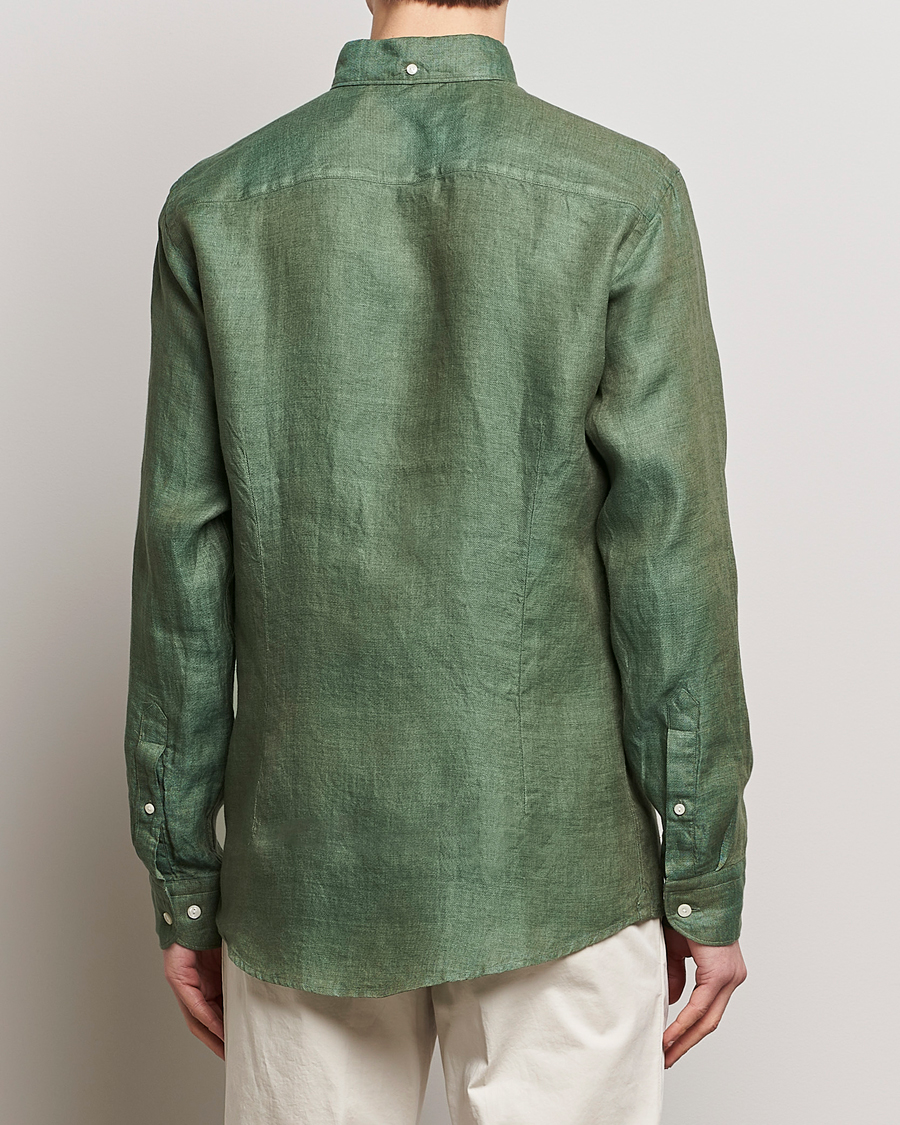 Heren | Overhemden | Eton | Slim Fit Linen Button Down Shirt Dark Green