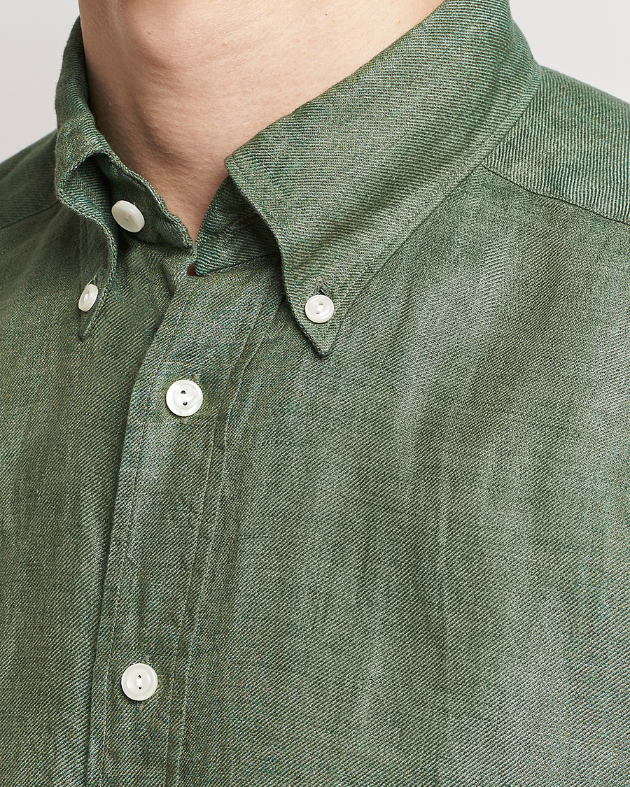 Heren | Overhemden | Eton | Slim Fit Linen Button Down Shirt Dark Green