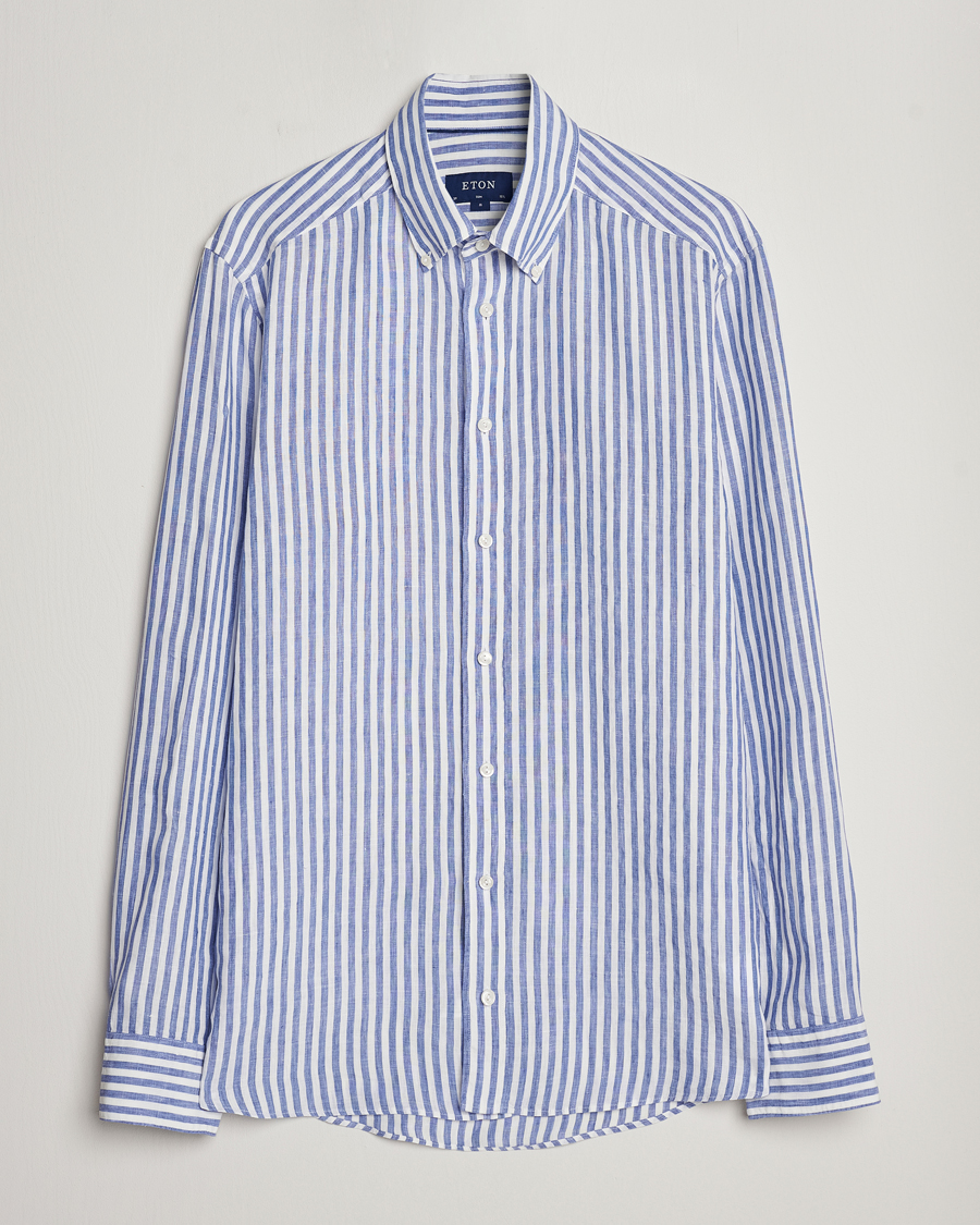 Heren | Overhemden | Eton | Slim Fit Striped Linen Shirt Blue/White