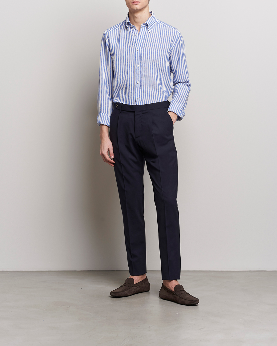 Heren | Overhemden | Eton | Slim Fit Striped Linen Shirt Blue/White