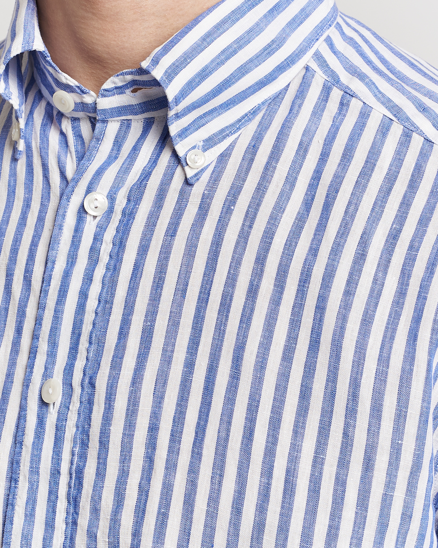 Heren | Overhemden | Eton | Slim Fit Striped Linen Shirt Blue/White