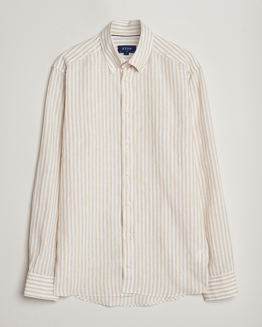 Heren | Overhemden | Eton | Slim Fit Striped Linen Shirt Beige/White