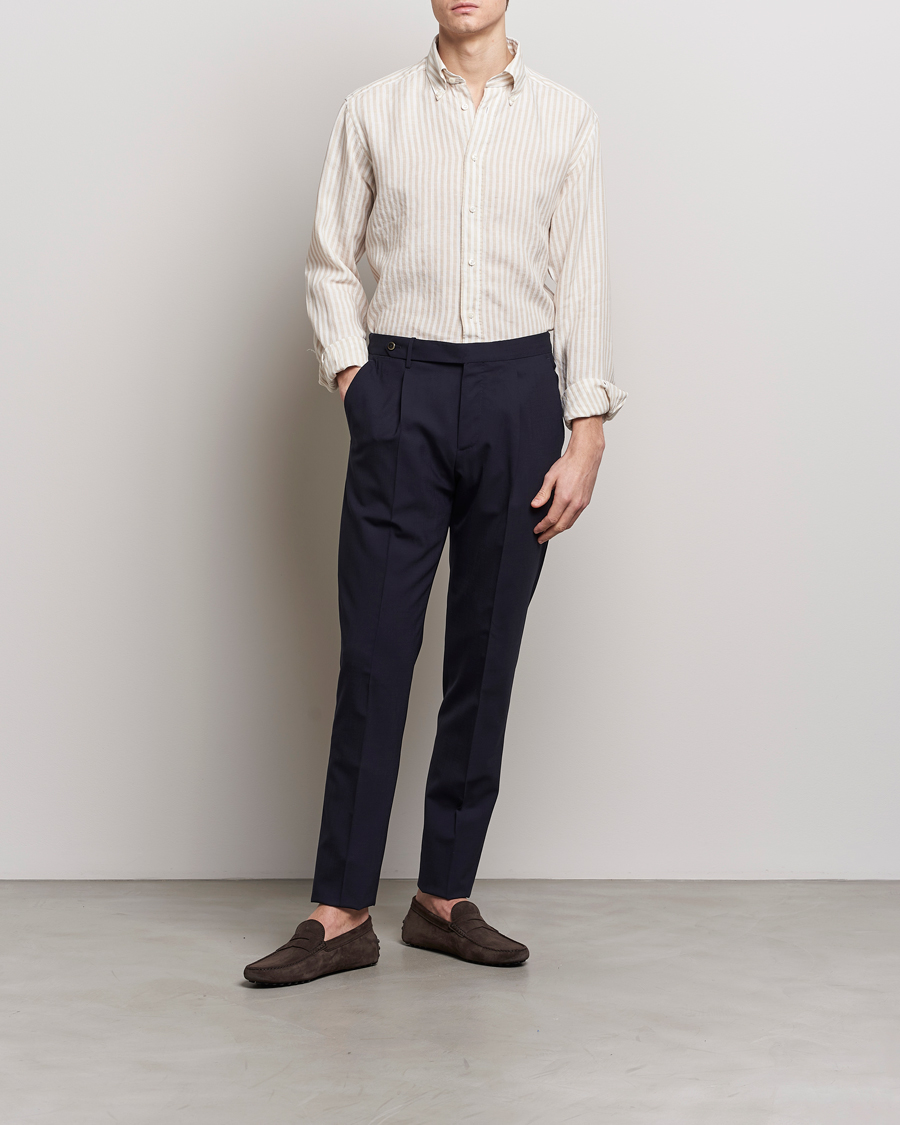 Heren | Overhemden | Eton | Slim Fit Striped Linen Shirt Beige/White
