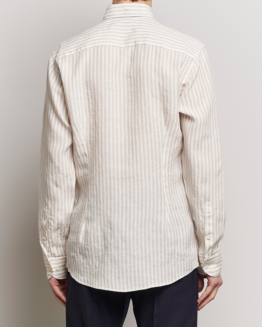 Heren | Overhemden | Eton | Slim Fit Striped Linen Shirt Beige/White