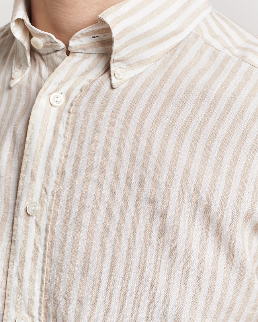 Heren | Overhemden | Eton | Slim Fit Striped Linen Shirt Beige/White