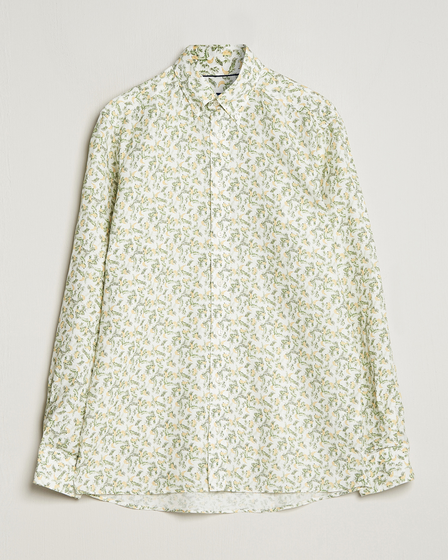 Heren | Overhemden | Eton | Contemporary Fit Printed Linen Shirt Green Banana