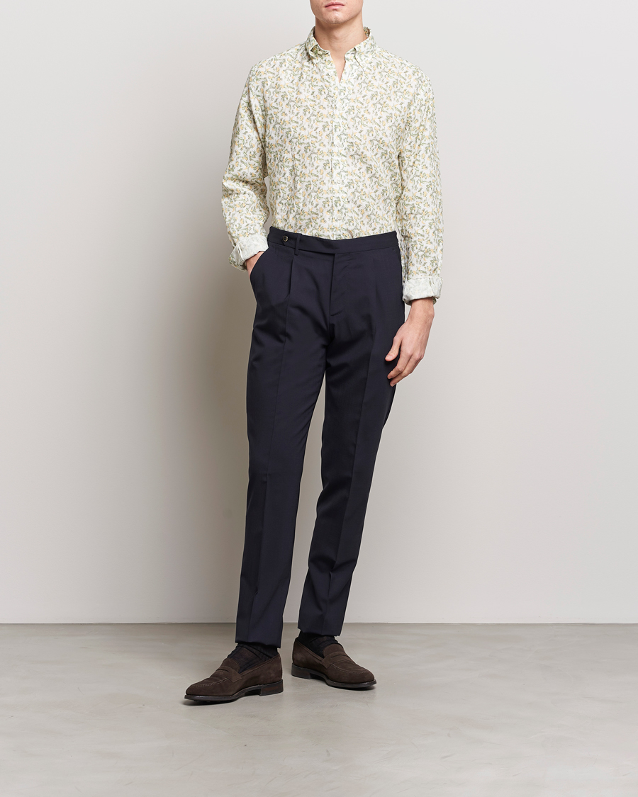 Heren | Overhemden | Eton | Contemporary Fit Printed Linen Shirt Green Banana
