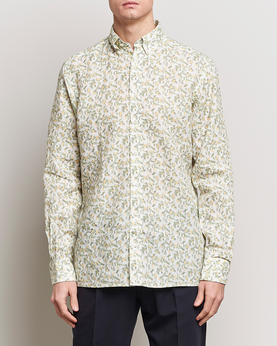 Heren | Linnen overhemden | Eton | Contemporary Fit Printed Linen Shirt Green Banana