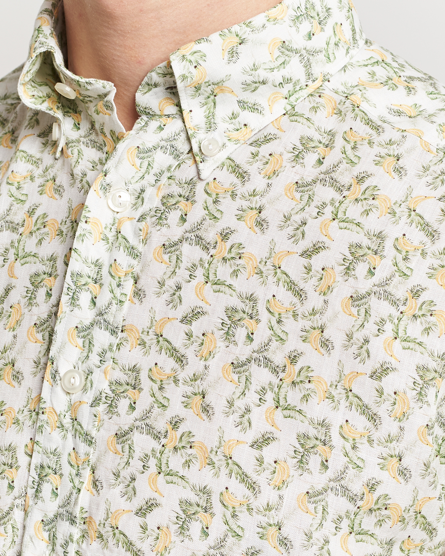 Heren | Overhemden | Eton | Contemporary Fit Printed Linen Shirt Green Banana