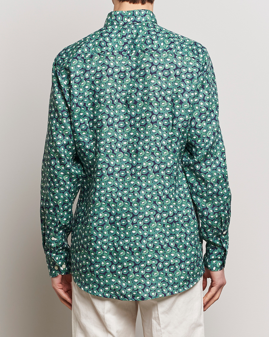 Heren | Overhemden | Eton | Contemporary Fit Printed Linen Shirt Green Kiwi