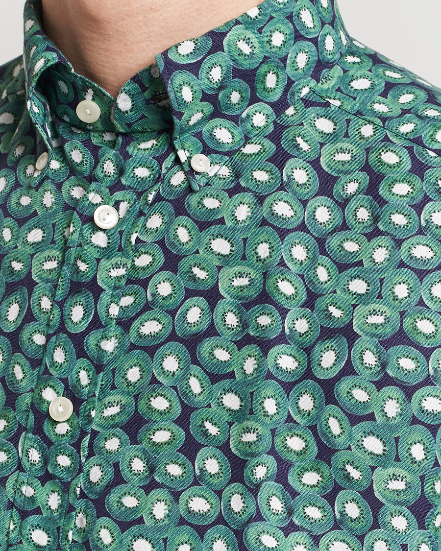 Heren | Overhemden | Eton | Contemporary Fit Printed Linen Shirt Green Kiwi