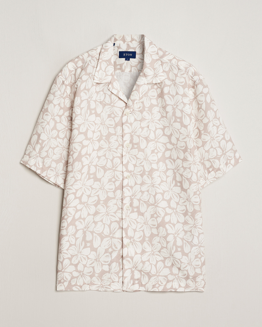 Heren | Overhemden | Eton | Printed Floral Linen Resort Shirt Beige