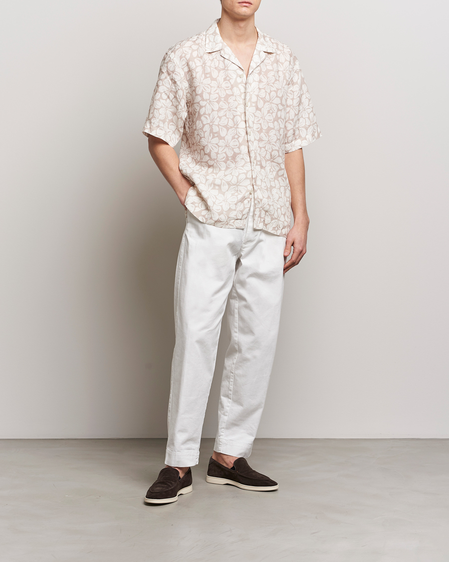 Heren | Overhemden | Eton | Printed Floral Linen Resort Shirt Beige