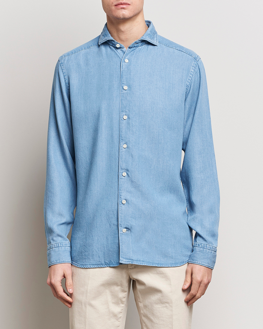 Heren | Formal Wear | Eton | Slim Fit Denim Tencel Shirt Blue