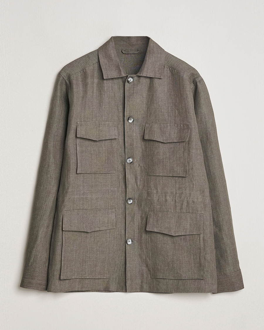 Heren | Jassen | Eton | Heavy Linen Drawstring Field Jacket Dark Green