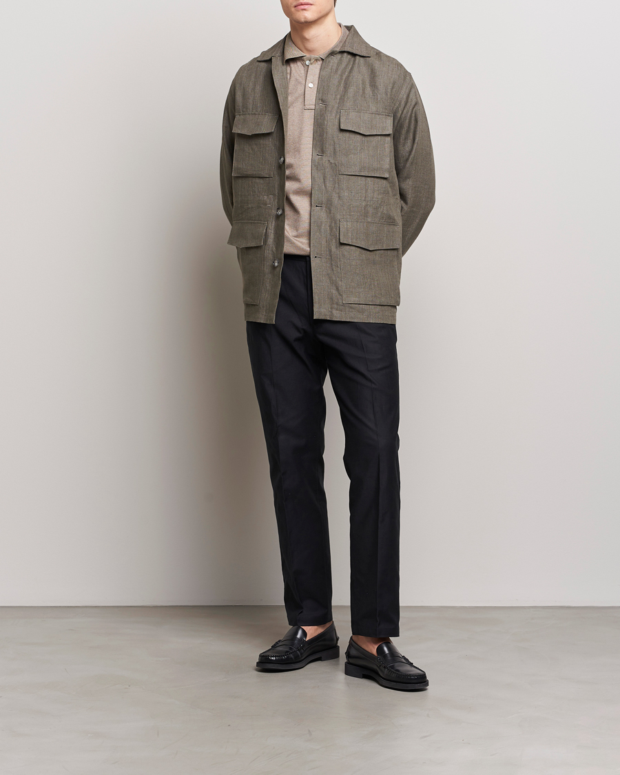 Heren | Jassen | Eton | Heavy Linen Drawstring Field Jacket Dark Green
