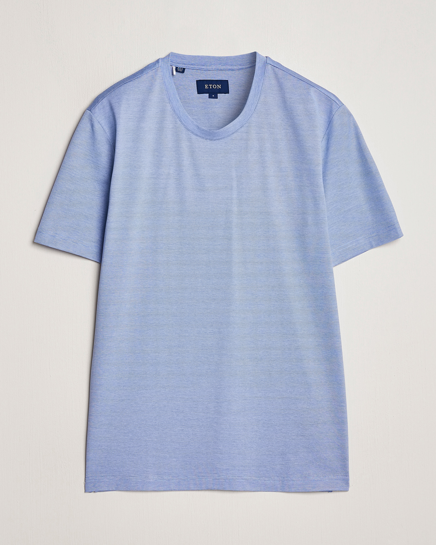 Heren | T-shirts | Eton | Mercerized Jersey Crew Neck T-Shirt Mid Blue