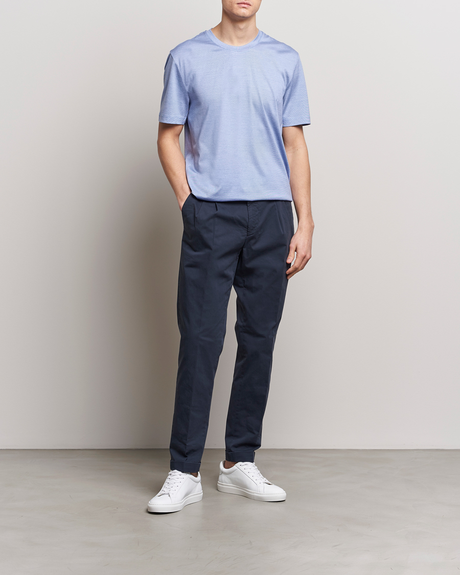 Heren | T-shirts | Eton | Mercerized Jersey Crew Neck T-Shirt Mid Blue