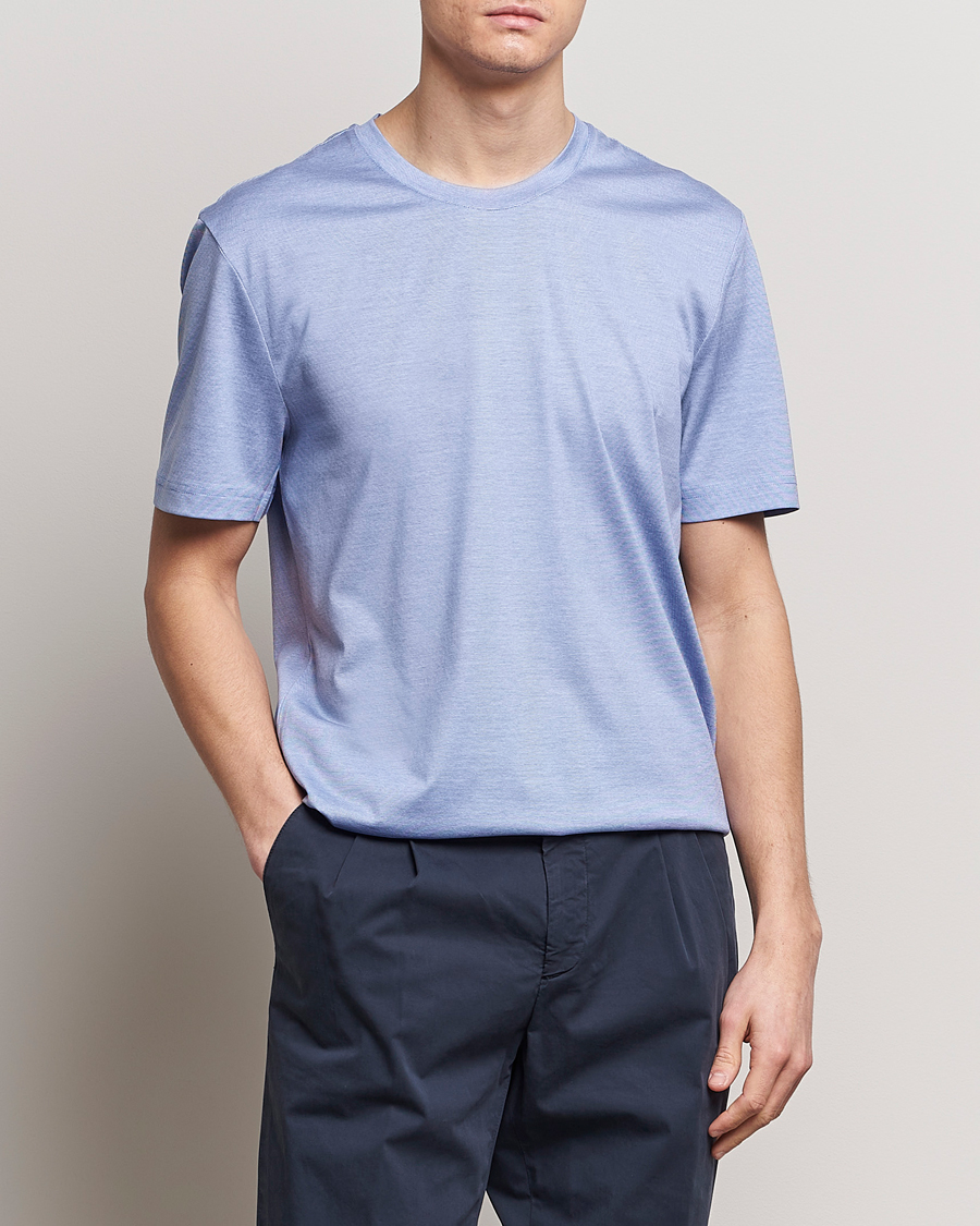 Heren | T-shirts | Eton | Mercerized Jersey Crew Neck T-Shirt Mid Blue