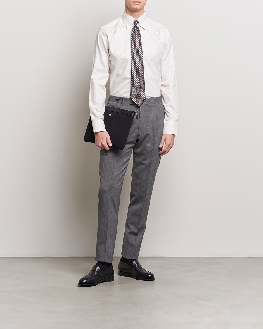 Heren | Overhemden | Eton | Slim Fit Bengal Striped Oxford Shirt Beige/White