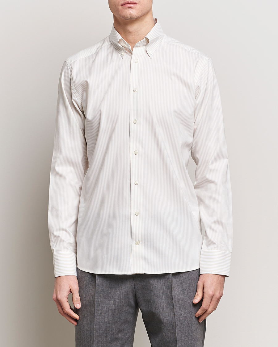Heren | Overhemden | Eton | Slim Fit Bengal Striped Oxford Shirt Beige/White