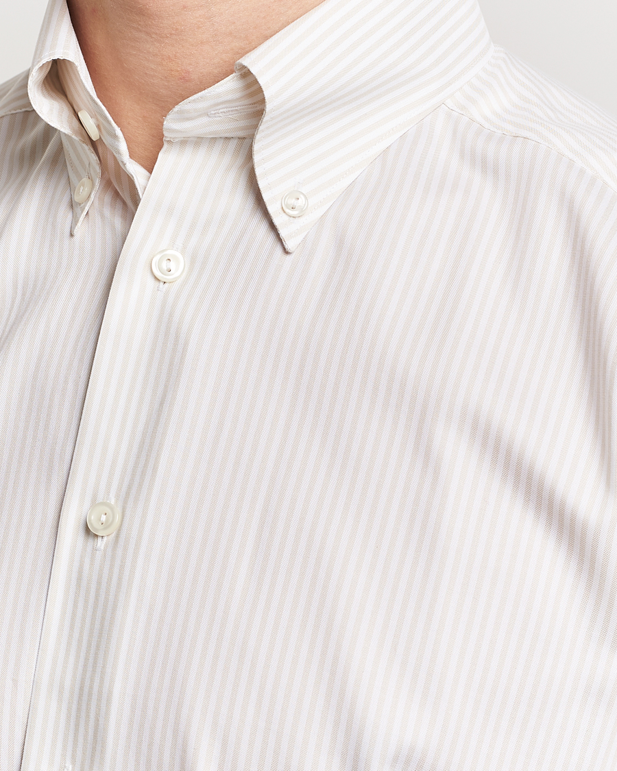 Heren | Overhemden | Eton | Slim Fit Bengal Striped Oxford Shirt Beige/White