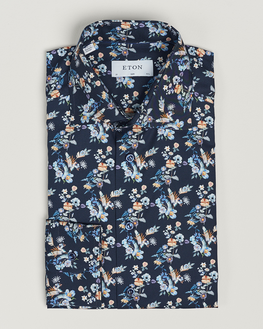 Heren | Overhemden | Eton | Slim Fit Twill Printed Flower Shirt Navy Blue