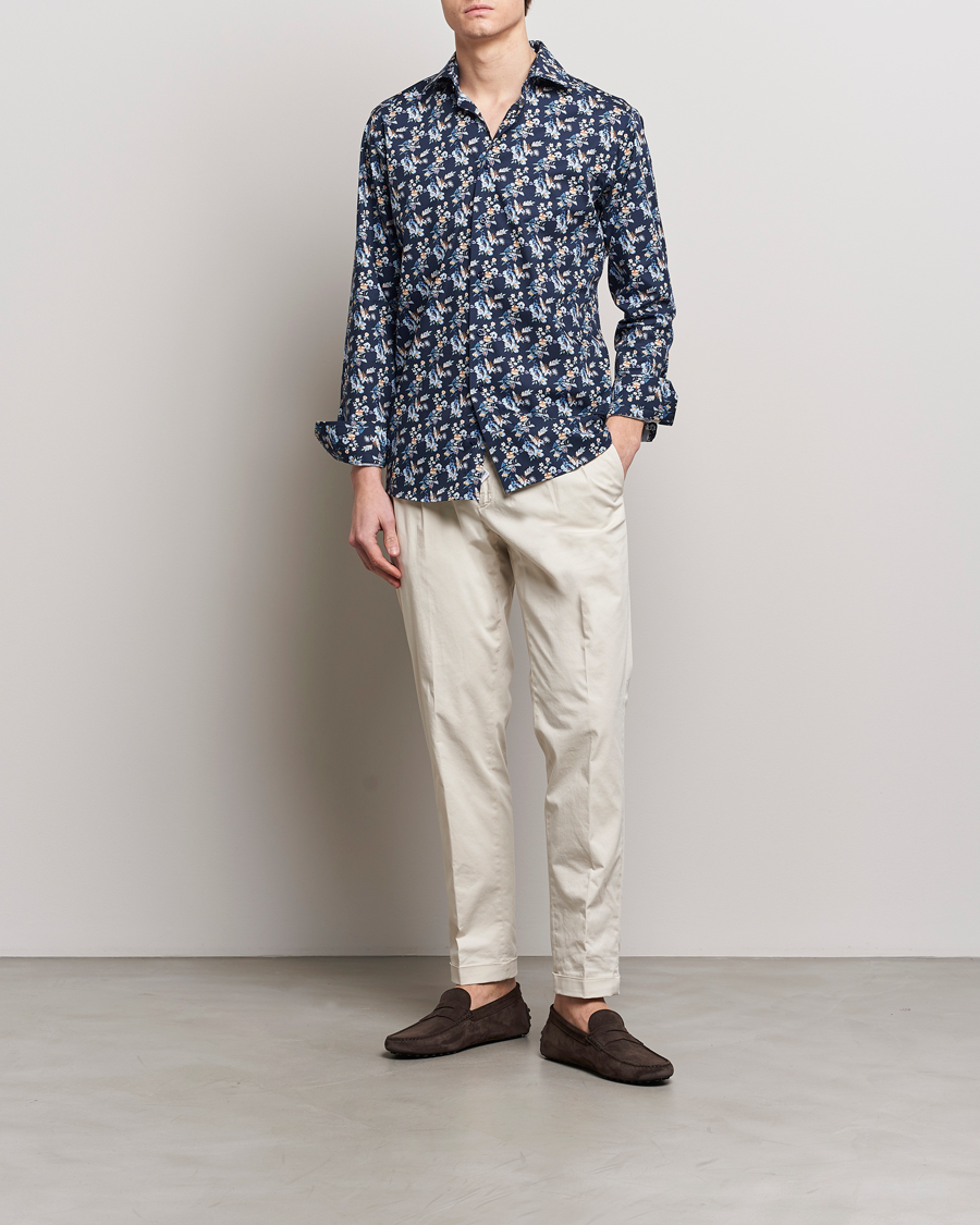 Heren | Overhemden | Eton | Slim Fit Twill Printed Flower Shirt Navy Blue