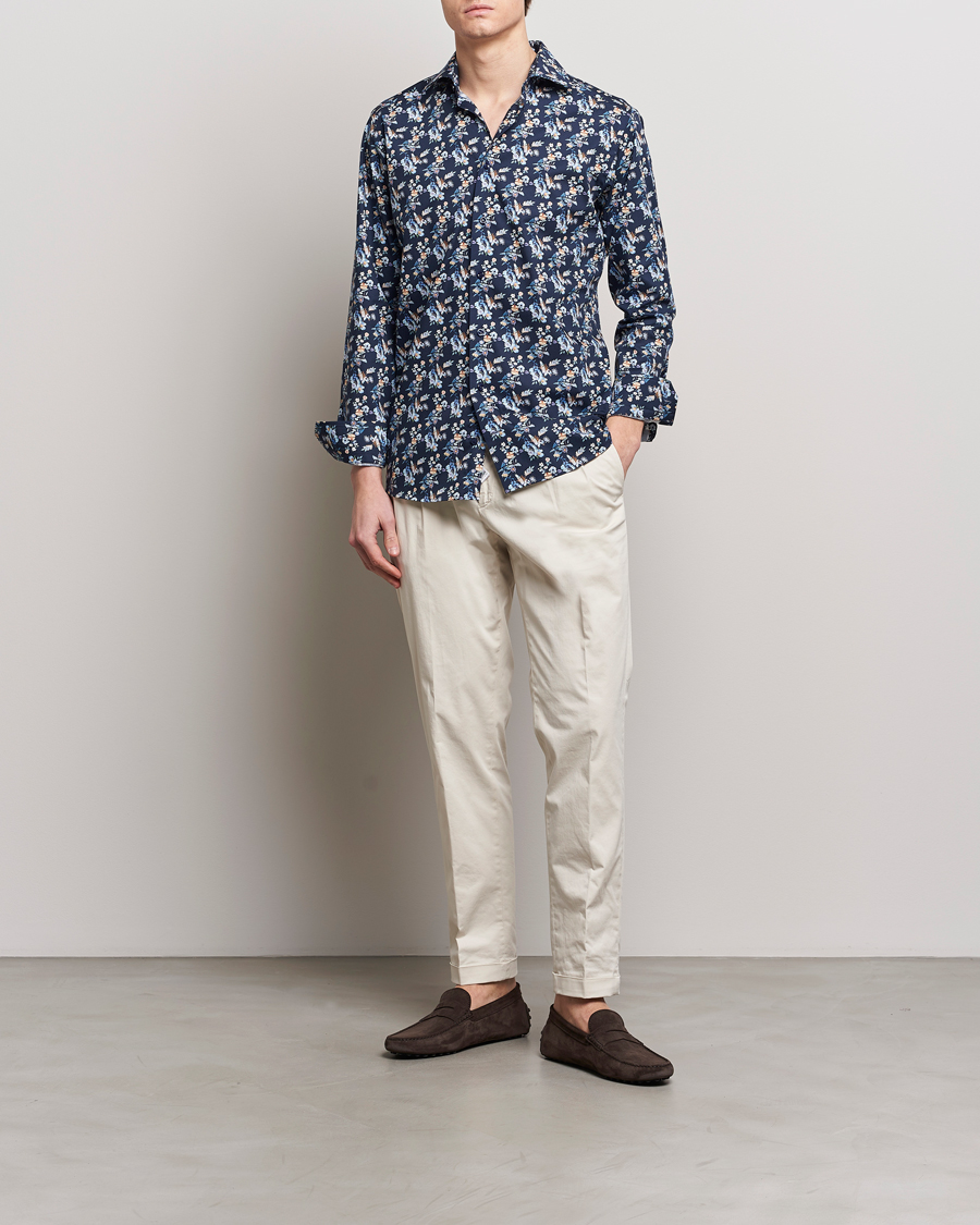 Heren | Kleding | Eton | Slim Fit Twill Printed Flower Shirt Navy Blue