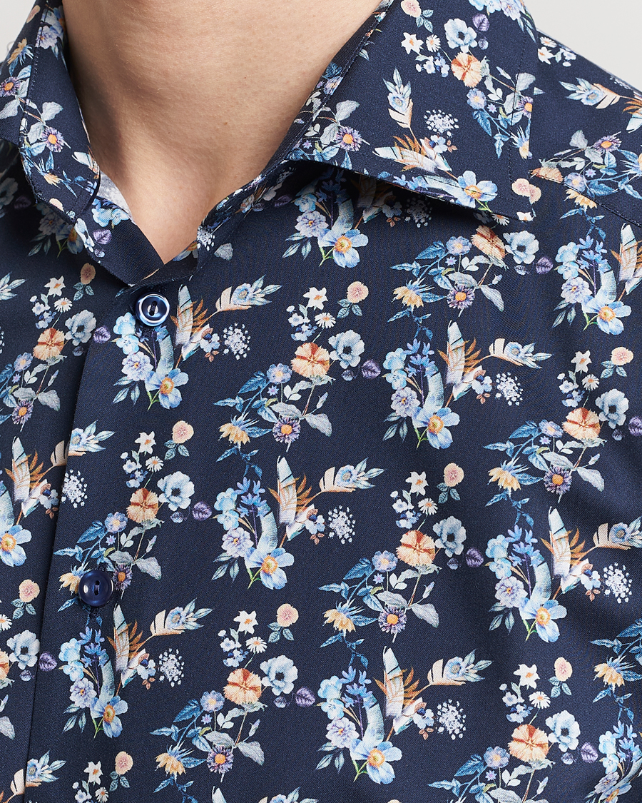 Heren | Overhemden | Eton | Slim Fit Twill Printed Flower Shirt Navy Blue