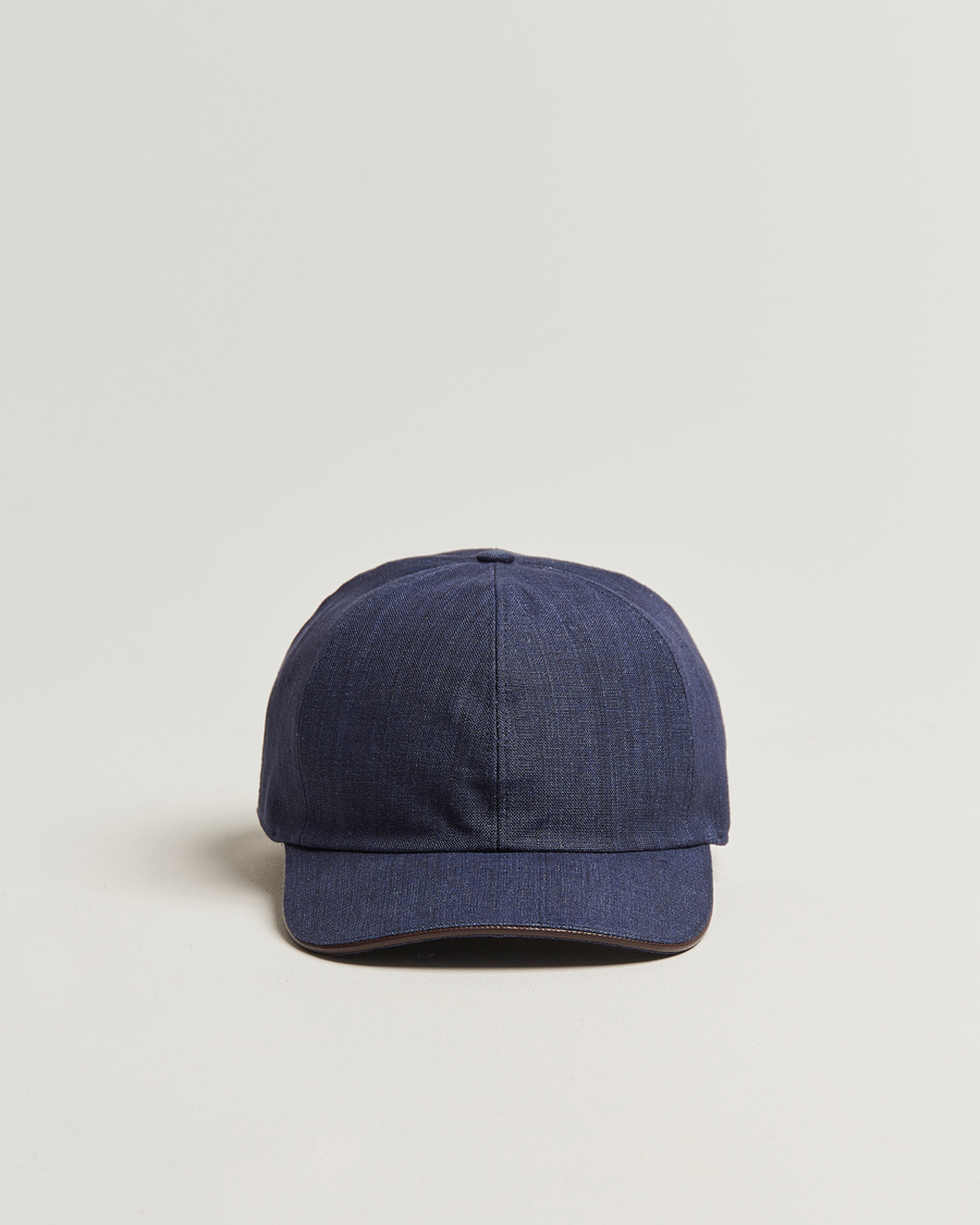 Heren | Eton Solid Linen Cap Navy Blue | Eton | Solid Linen Cap Navy Blue