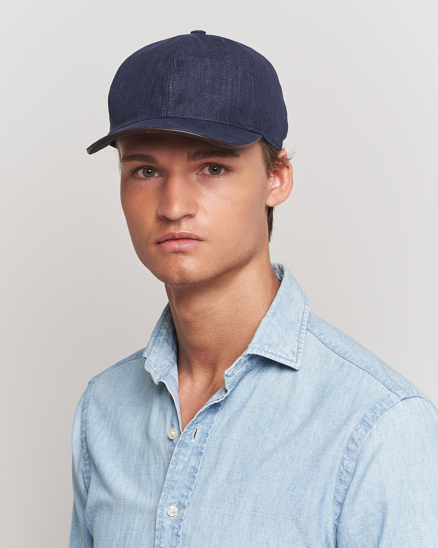 Herr | Kepsar | Eton | Solid Linen Cap Navy Blue