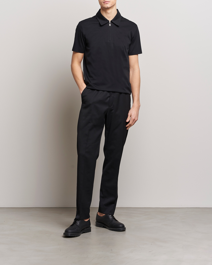 Heren | Polo's | Tiger of Sweden | Laron Mercerized Cotton Half Zip Polo Black
