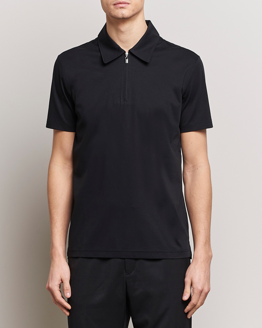 Heren | Tiger of Sweden | Tiger of Sweden | Laron Mercerized Cotton Half Zip Polo Black