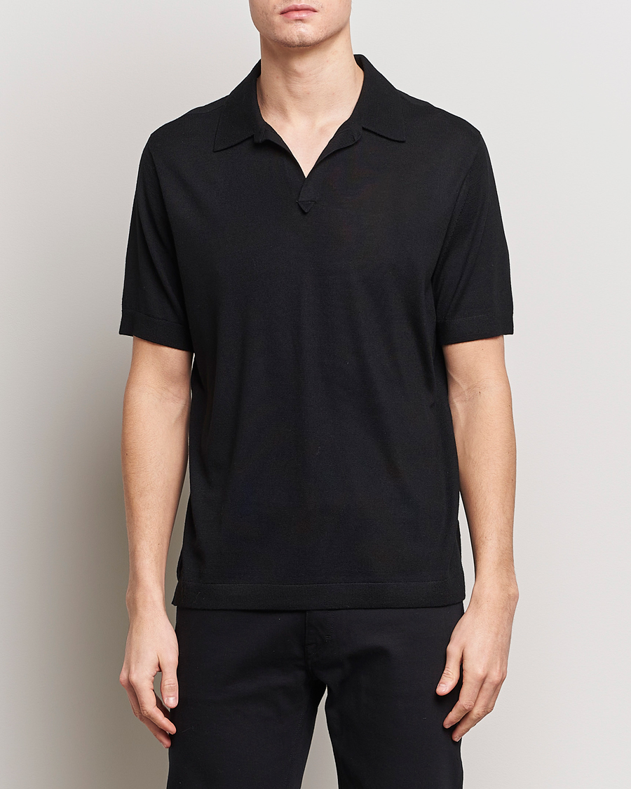 Heren |  | Tiger of Sweden | Beker Knitted Merino Open Collar Polo Black