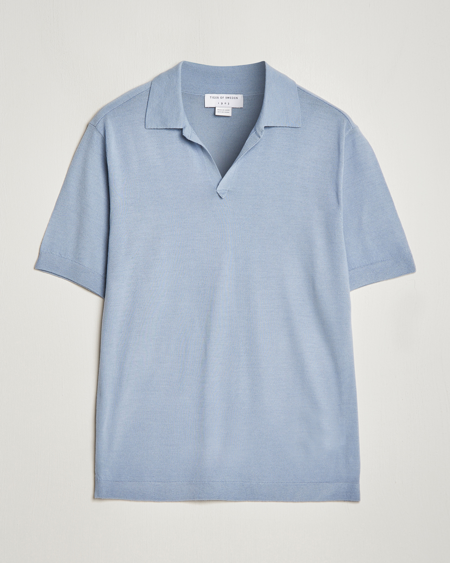 Heren | Polo's | Tiger of Sweden | Beker Knitted Merino Open Collar Polo Polar Blue