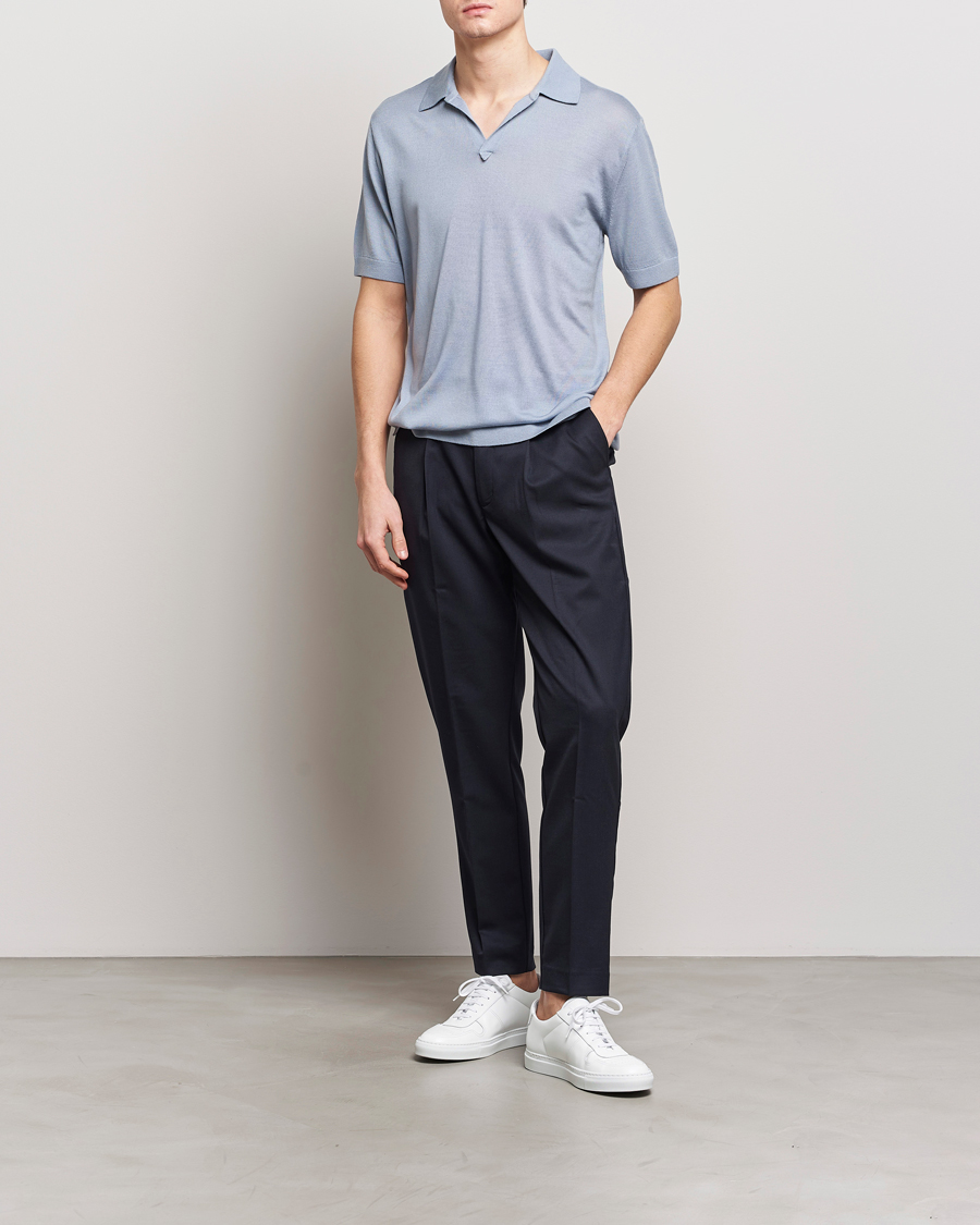 Heren | Polo's | Tiger of Sweden | Beker Knitted Merino Open Collar Polo Polar Blue