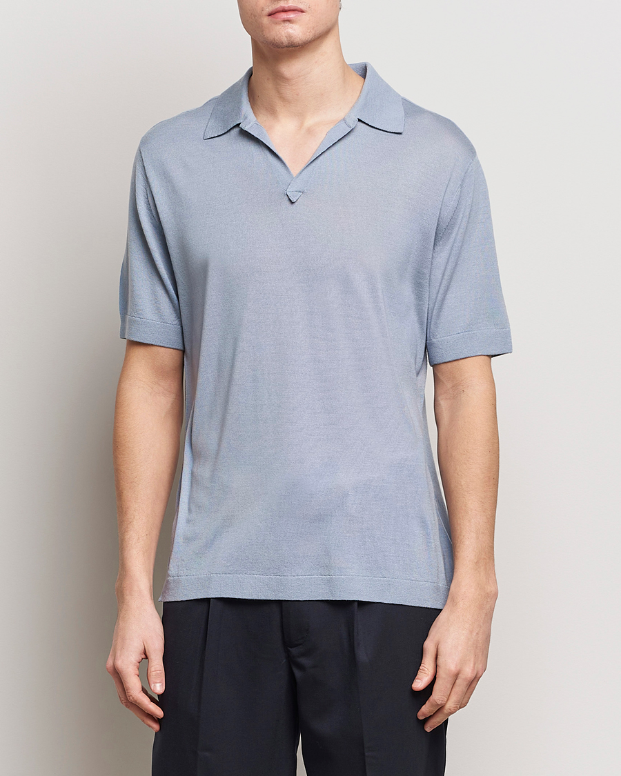 Heren |  | Tiger of Sweden | Beker Knitted Merino Open Collar Polo Polar Blue