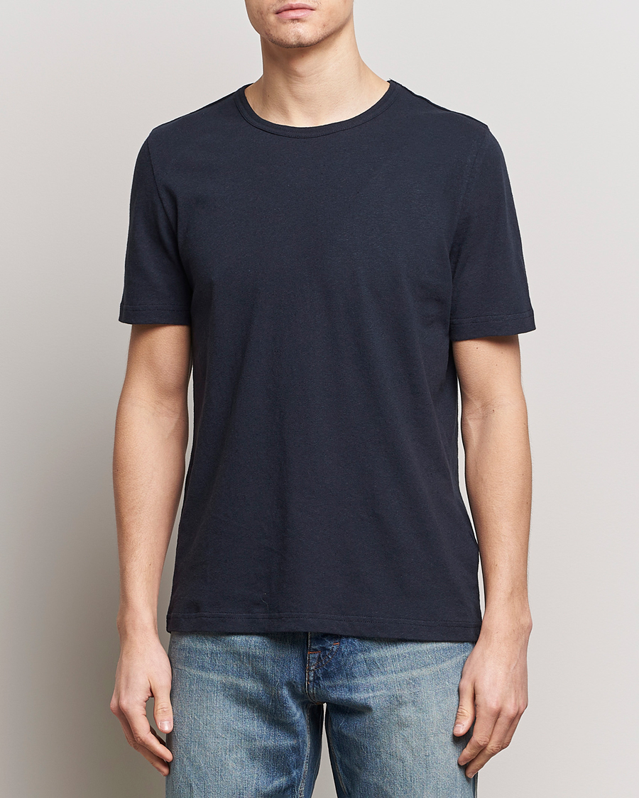 Heren | T-shirts | Tiger of Sweden | Olaf Cotton/Linen Crew Neck T-Shirt Light Ink