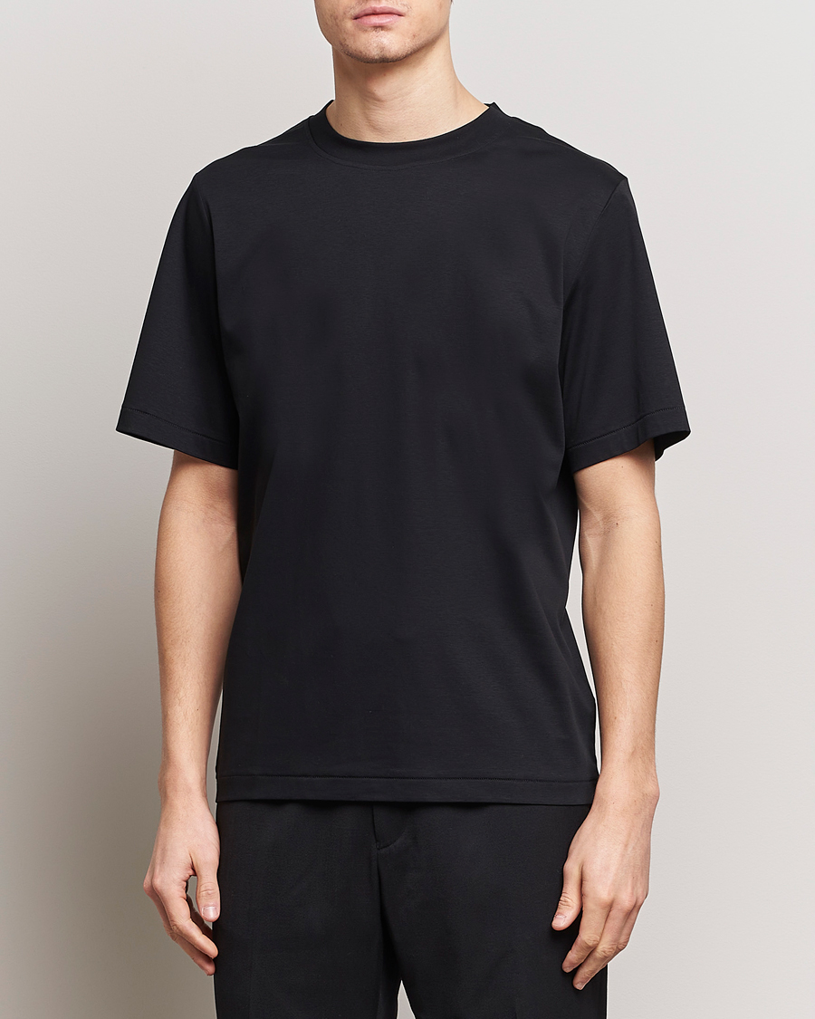Heren | Zwarte T-shirts | Tiger of Sweden | Mercerized Cotton Crew Neck T-Shirt Black