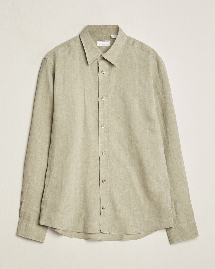 Heren | Overhemden | Tiger of Sweden | Spenser Linen Shirt Olive Green